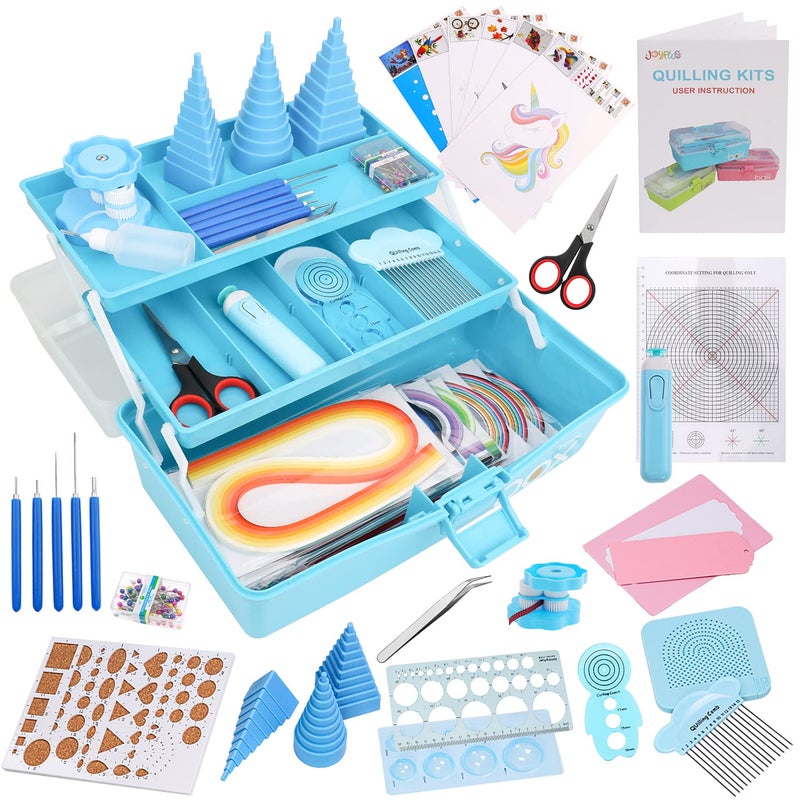 JoyPlus Quilling Kits for Beginners with Manual, 24 Tools & Supplies with Durable Storage Box, Updated Paper Crimper Tool, Premium Husking Board & Electronic Pen Blue - Image 1